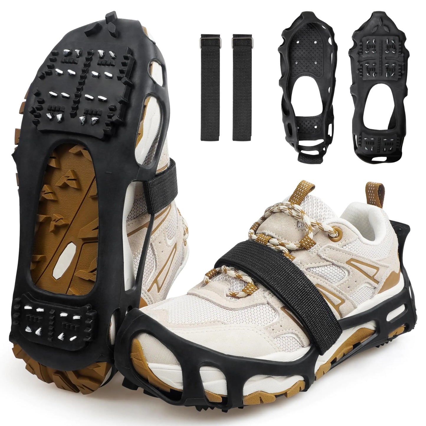 Ice Cleats for Shoes and Boots Walk Traction Crampons for Snow and Ice Anti Slip 24 Studs Ice Snow Grippers for Women Men Kids Winter Hiking Climbing Ice Fishing Gear