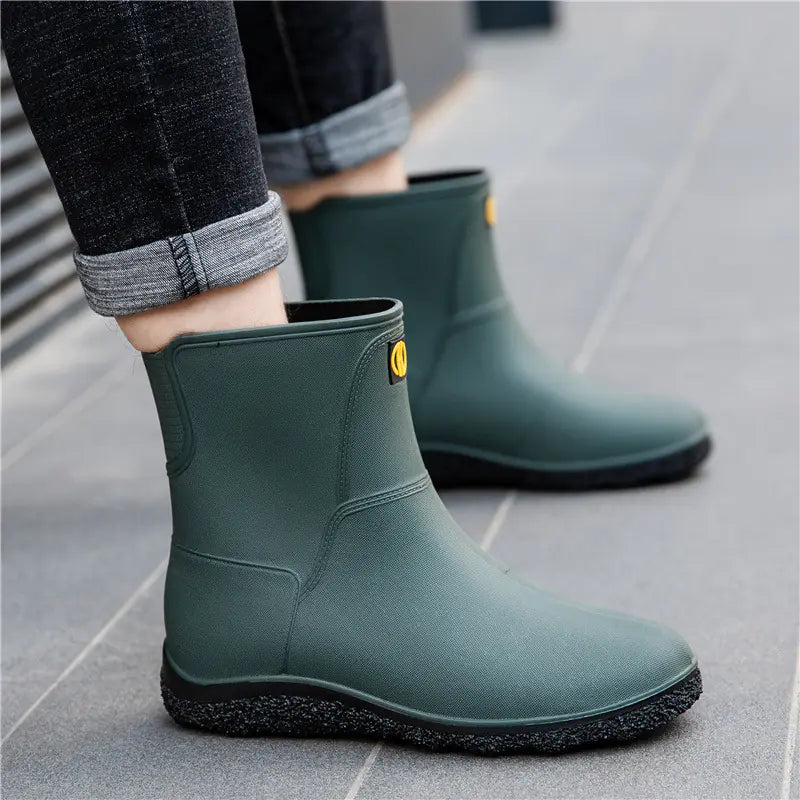 Fashionable Mid-Calf Waterproof Rain Boots for Men