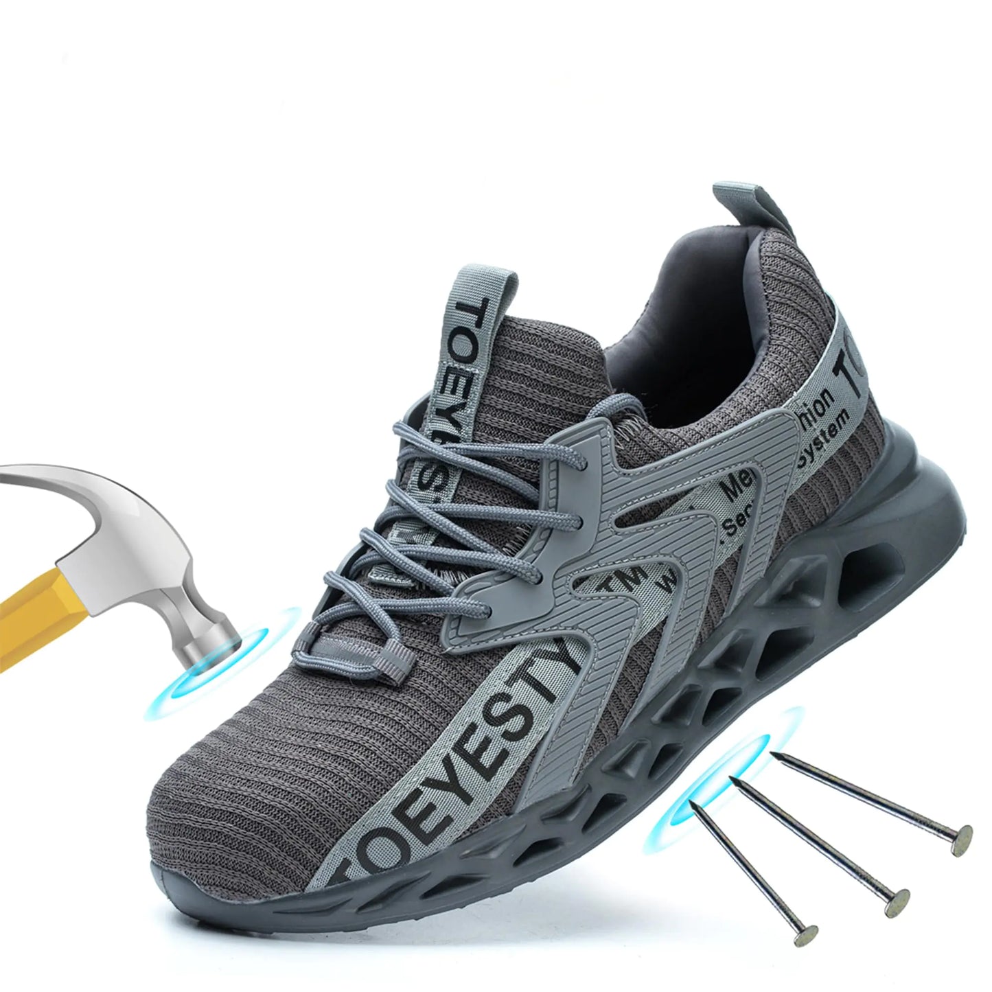 TOEYESTY Steel Toe Sneakers for Men Women Lightweight Safety Sneakers Puncture Proof Slip On Comfortable Breathable Resistant Construction Shoe Size 6-13US (Grey10Men/11.5Women)