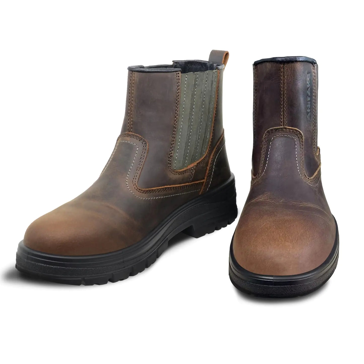 ANITAKE Steel Toe Boots for Men Full-Grain Leather Work Boots for Men Non-Slip Electrical Insulation Impact Resistance Slip on Mens Work Boots