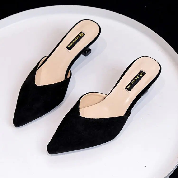Chic Houndstooth Pointed Toe High Heel Mules for Women