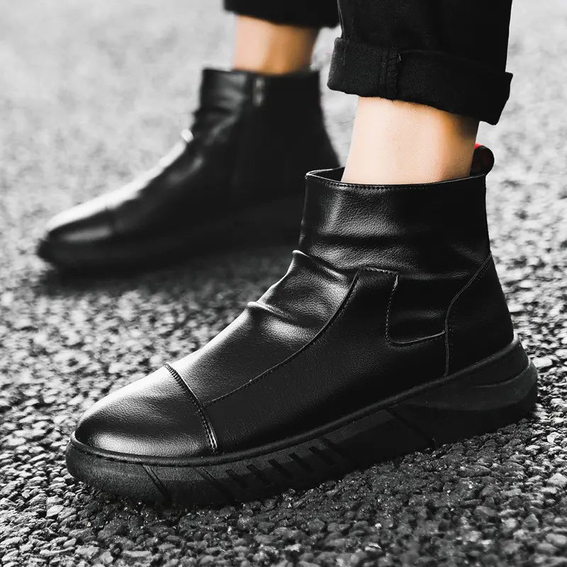High-Top Leather Military Boots for Men