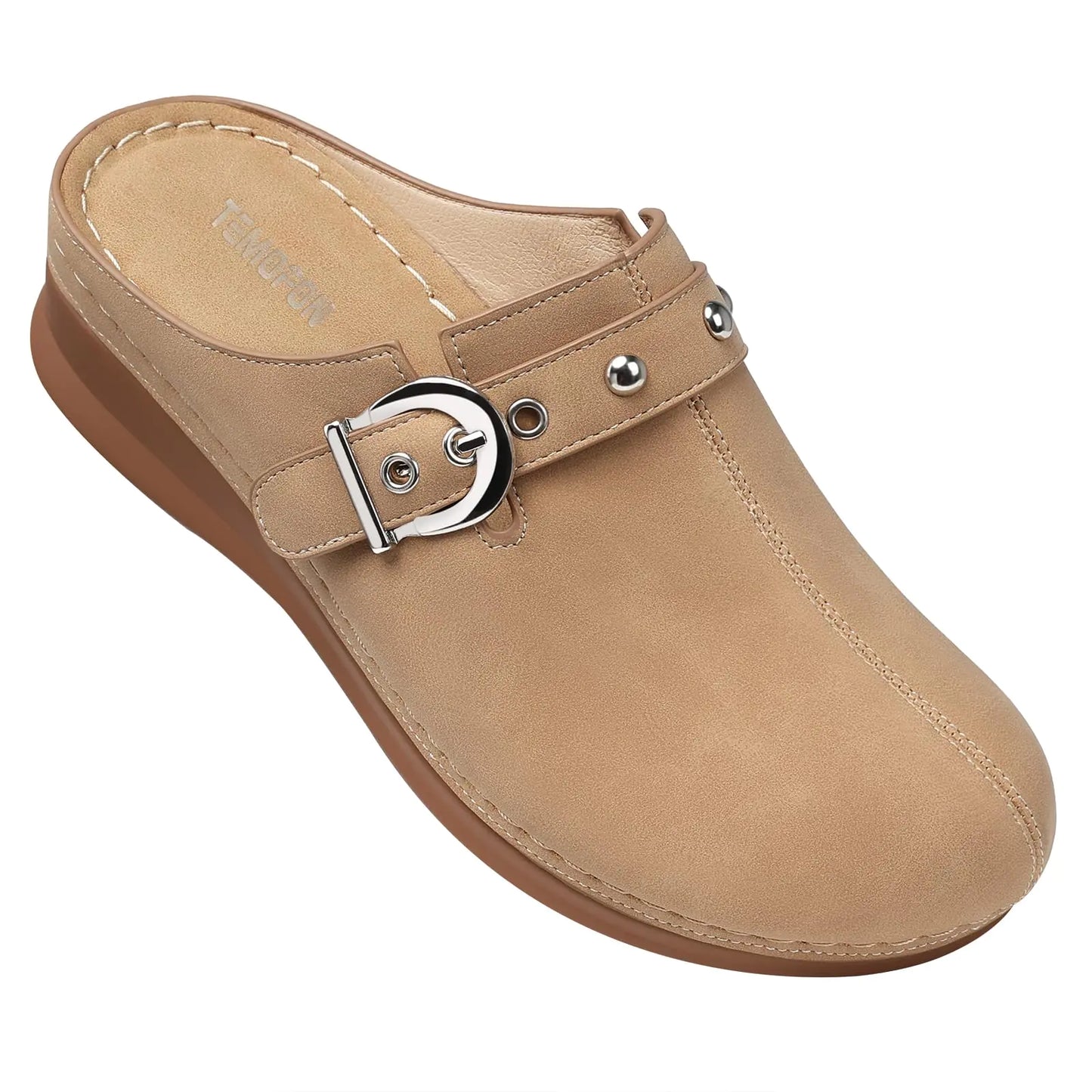 TEMOFON Clogs for Women Slip on Mules: Comfortable Walking Clogs - Closed Toe Casual Teacher Shoes - Apricot Fall Shoes Size 10.5