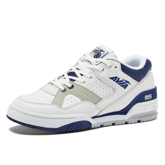 Avia 855 Basketball Sneakers for Men Low Top Retro Womens or Mens Sneakers for Street or Court - White/Dark Blue 7.5 Medium