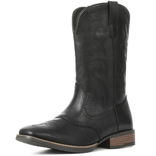 Atsroel Cowboy Boots for Men Square Toe Western Boots Embroidered Pull On Slip Resistant Work Boots For Men Country Traditional Boots