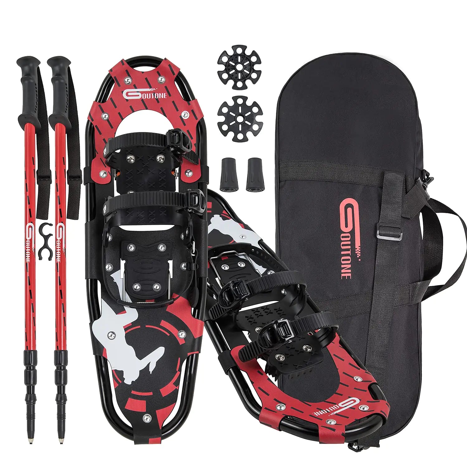 Goutone21/25/30 Inches Light Weight Snowshoes for Adult Women Men Aluminium Alloy Terrain Snow Shoes for Hiking and Heel Lift Riser for Mountaineering with Trekking Poles and Carrying Tote Bag.