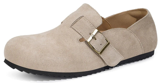 Intini Suede Clogs for Women Leather Mules Comfort Potato Shoes with Arch Support Soft Footbed SandalsBeigeUS 10=EU 41