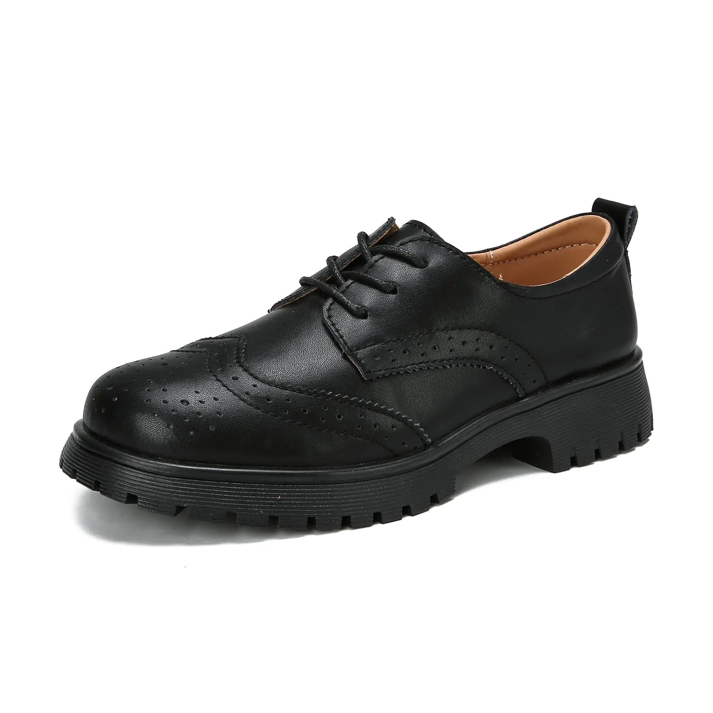 Ruiatoo Wingtips Brogues Dress Shoes for Women Comfort Lace-Up Platform Oxford Shoes Round Toe Leather Oxford Dress Shoe Black 41