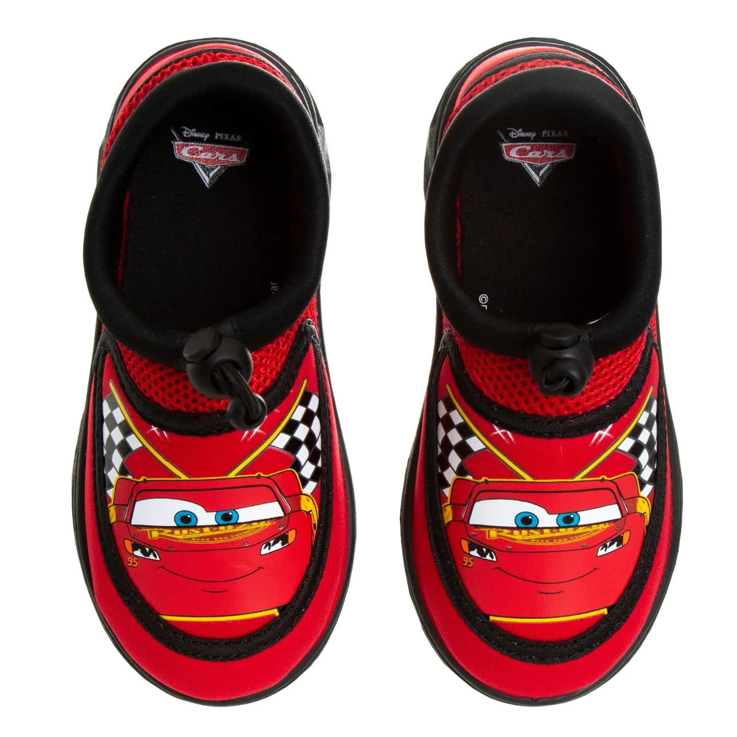 Josmo Cars Water Shoes Kids Boys Sandals Quick Dry - Lightning McQueen Pool Aqua Socks Bungee Waterproof - Red Black (Size 11-12 Little Kid)