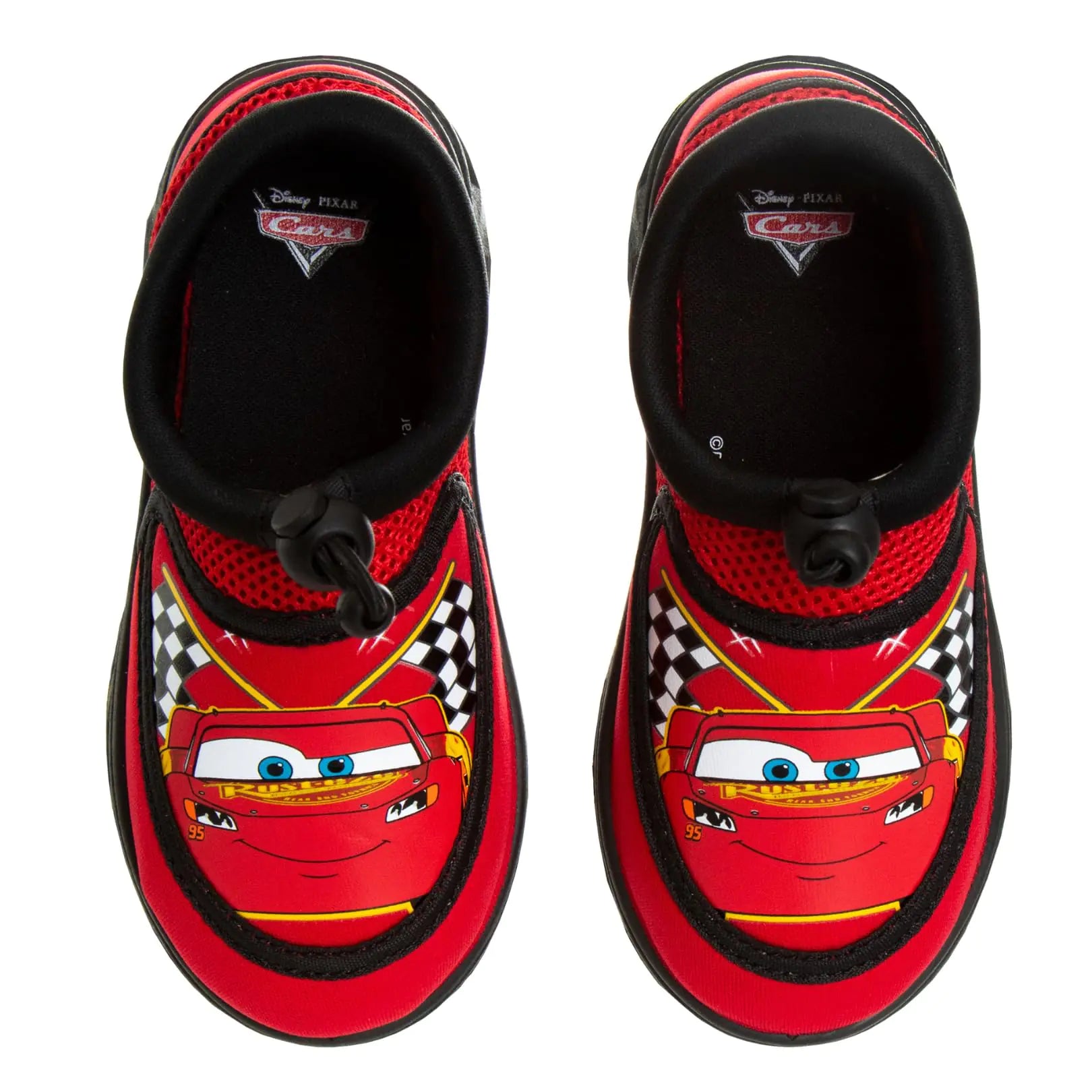 Josmo Cars Water Shoes Kids Boys Sandals Quick Dry - Lightning McQueen Pool Aqua Socks Bungee Waterproof - Red Black (Size 11-12 Little Kid)
