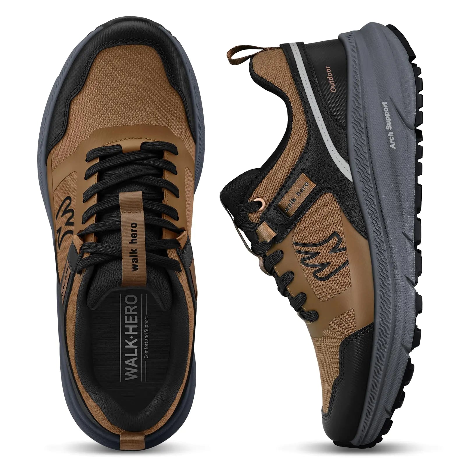 Hiking Shoes for Men with Arch Support Orthopedic Mens Sneakers for Plantar Fasciitis Anti Slip Work Shoes Lightweight Waterproof Sneakers (Walnut 8.5)