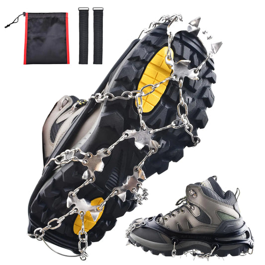 Azarxis Crampons Ice Traction Cleats Snow Grips for Boots Shoes with Anti Slip 24 Stainless Steel Spikes for Walking Climbing Hiking Ice Fishing for Men Women Kids (Black - XL)
