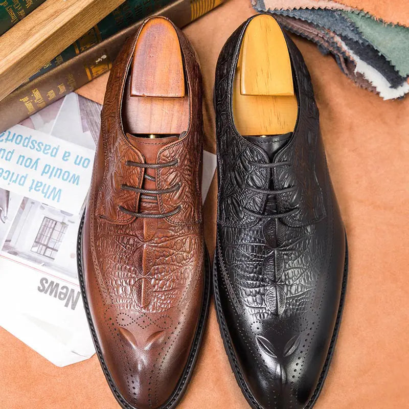 Carved Men's Cowhide Leather Business Casual Shoes