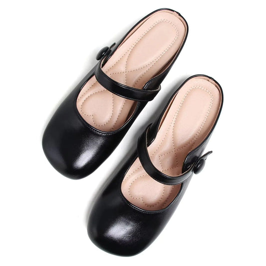 Hee grand Mules for Women Comfortable Flats Backless Mary Jane Shoes Soft Ballets Slip On Shoes CasualBlack 7.5