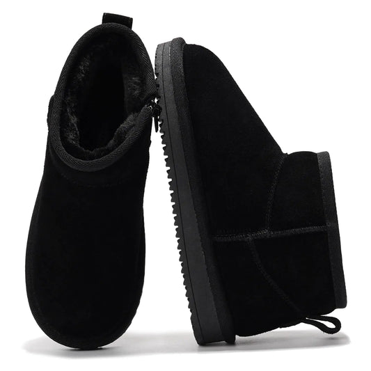 Project Cloud Genuine Leather Girls Boots - Winter Boots & Fall Shoes - Memory Foam Mini Fall Boots Girls Fashion Fur Boots - Non-Slip Girls Ankle Boots - Kids Boots for Girls (Julia BLK 4)