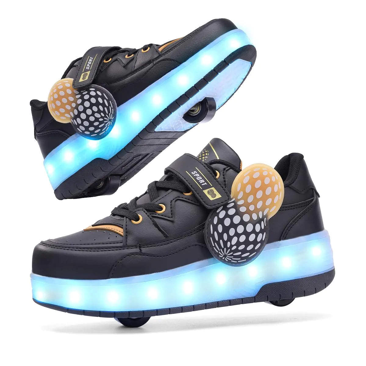 TAILORIA Roller Skate Shoes for Kids Girls Roller Shoes Boys Rechargeable Wheels Kids Sneakers Fashion Color Shoes Shiny and Birthday for Boys and Girls Black Gold