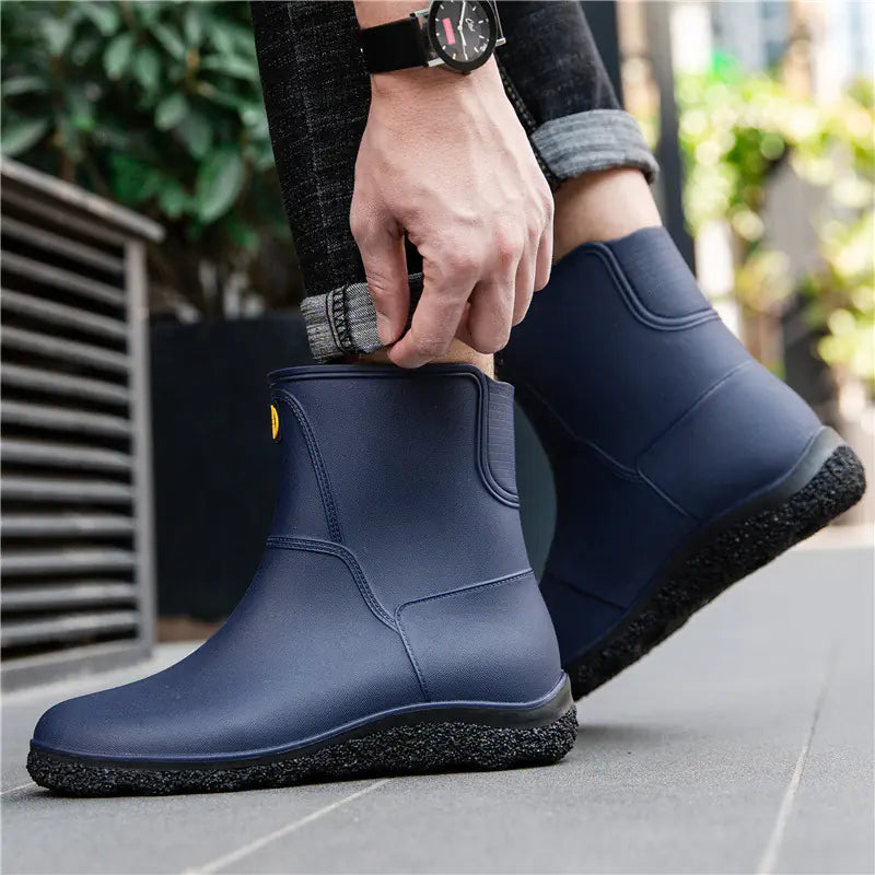 Fashionable Mid-Calf Waterproof Rain Boots for Men