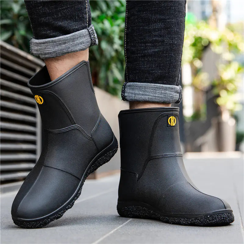 Fashionable Mid-Calf Waterproof Rain Boots for Men