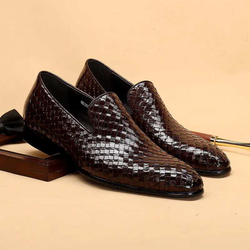 Men's Business Footwear - Cowhide Woven Leather Shoes