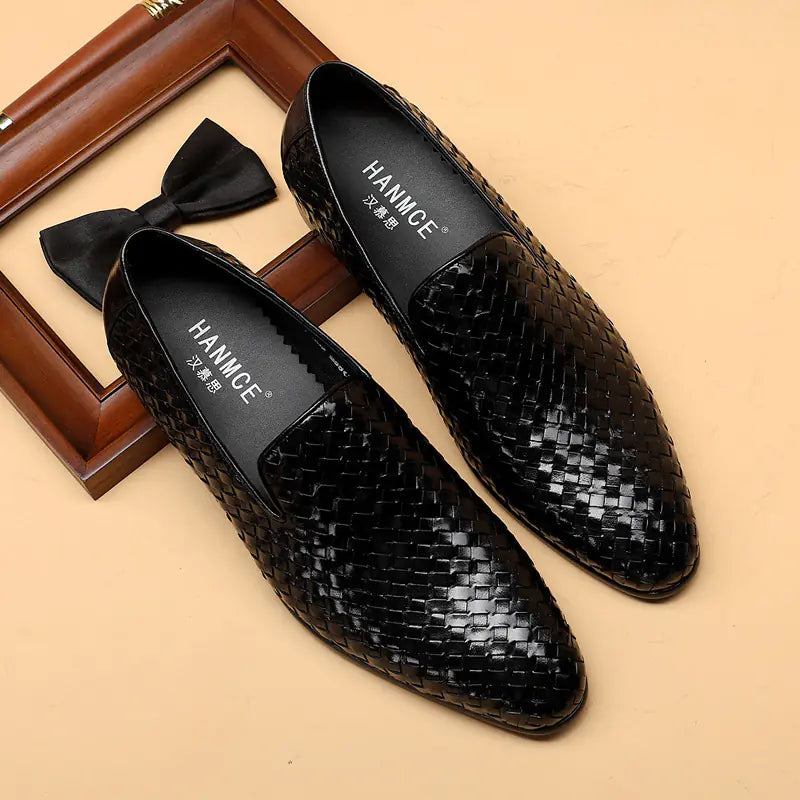 Men's Business Footwear - Cowhide Woven Leather Shoes