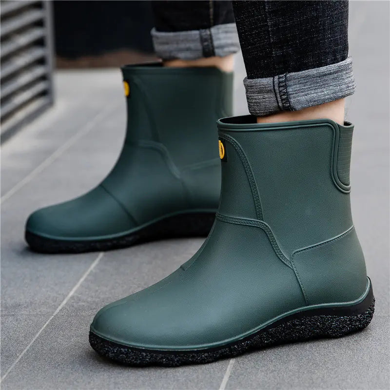 Fashionable Mid-Calf Waterproof Rain Boots for Men