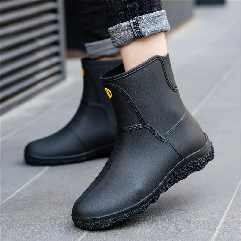 Fashionable Mid-Calf Waterproof Rain Boots for Men