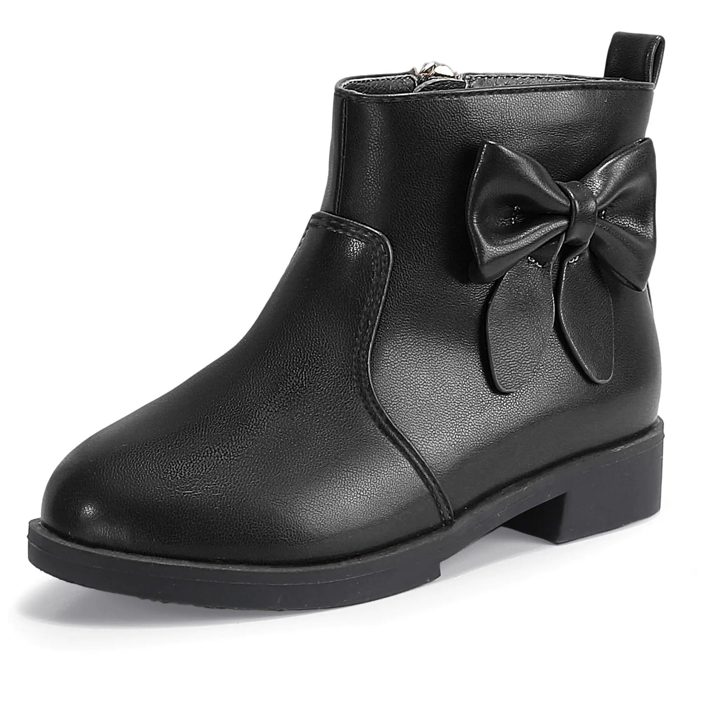 PANDANINJIA Girls Boots Toddler Kids Short Ankle Boots Bow Sofia Sweet Zipper Dress Booties (Black Pu Size 13)