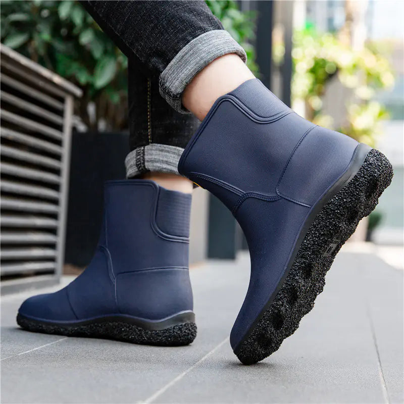 Fashionable Mid-Calf Waterproof Rain Boots for Men