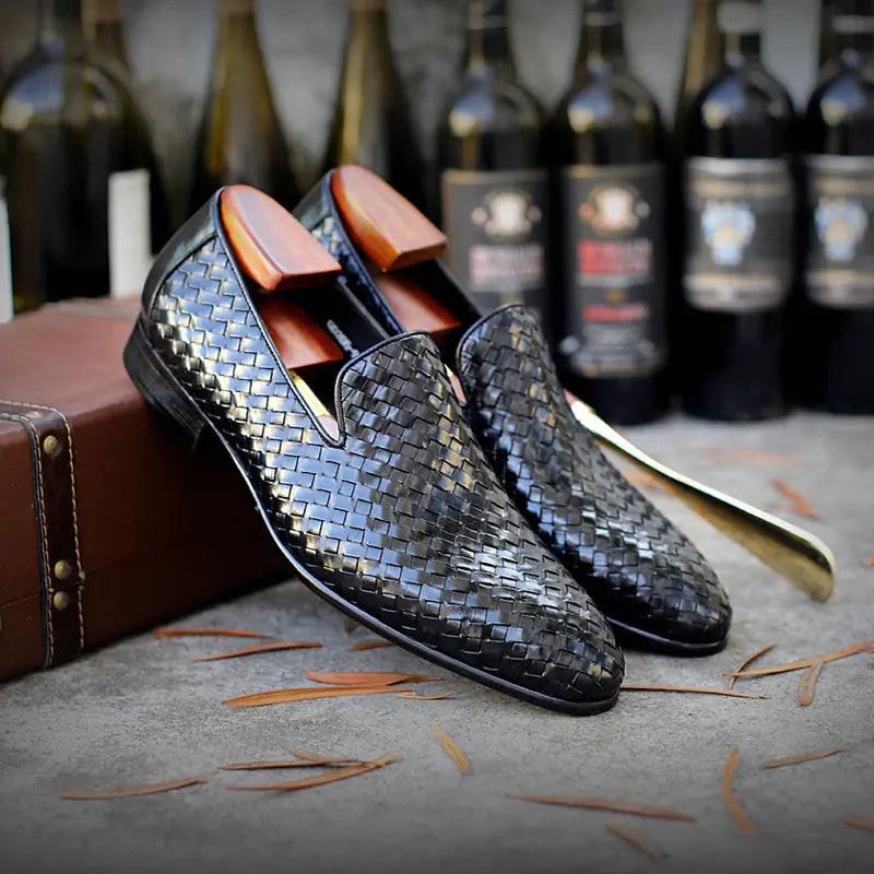 Men's Business Footwear - Cowhide Woven Leather Shoes